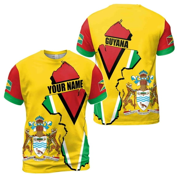 Custom Name Guyana Coat Of Arms Guyana Flag Men's T-shirt S-5XL