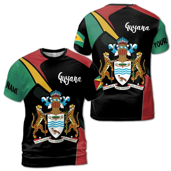Custom Name Guyana Coat of Arms and Flag Unisex T-Shirt S-5XL