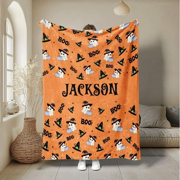 Custom Name Halloween Ghost Blanket, Halloween, Spooky Decor, Back To School