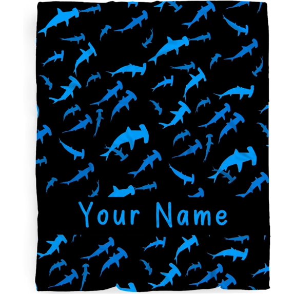 Custom Name Hammerhead Shark Blanket Gifts for Girls Boys Shark Gifts for Shark Lovers Personalized Shark Throw Blanket for Teens Flannel Fleece Customized Animal Ocean Fish Blankets for Sofa 60x50In