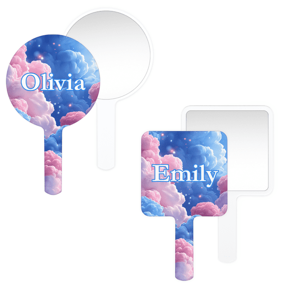 Custom Name Hand Mirror, Personalised UV Printed Mirror with Handle, Compact Travel Makeup Mirror, Portable and Lightweight for Travel