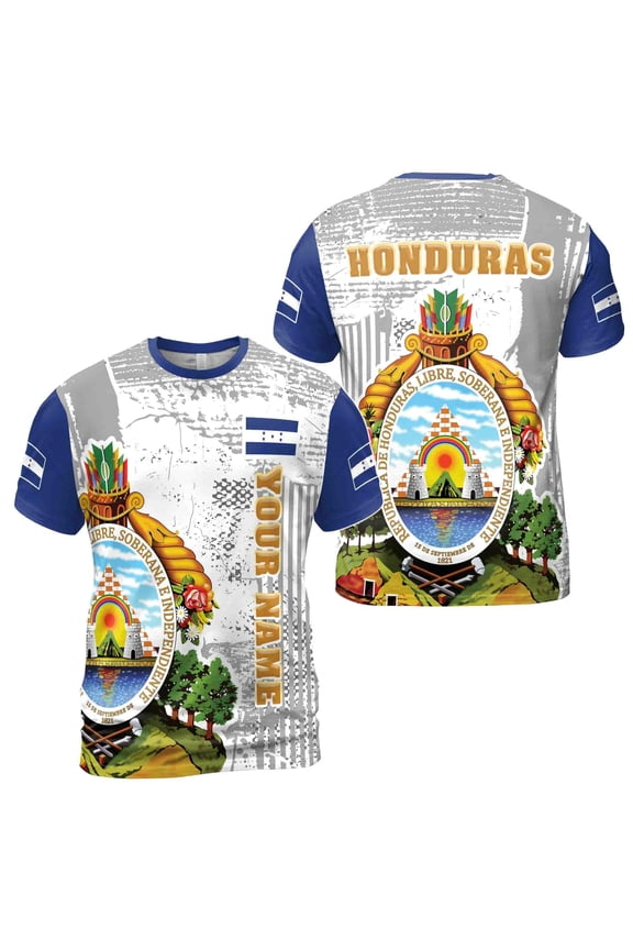 Custom Name Honduras Coat of Arms Patriotic T-shirt S-5XL
