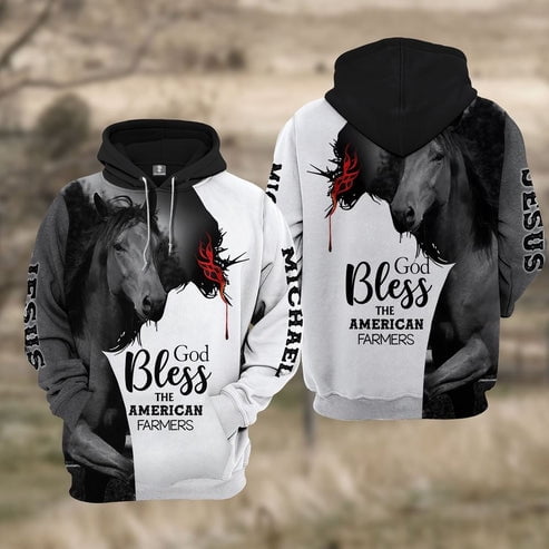 Custom Name Horse 3d Jesus Blessing Hoodie, Farm Hoodie, Farmer Outfit 