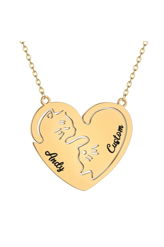 Custom Name Hug Pet Cat Couple Necklaces for Women Men Stainless Steel Chain Choker Friends Pendant Jewelry Lovers Gifts