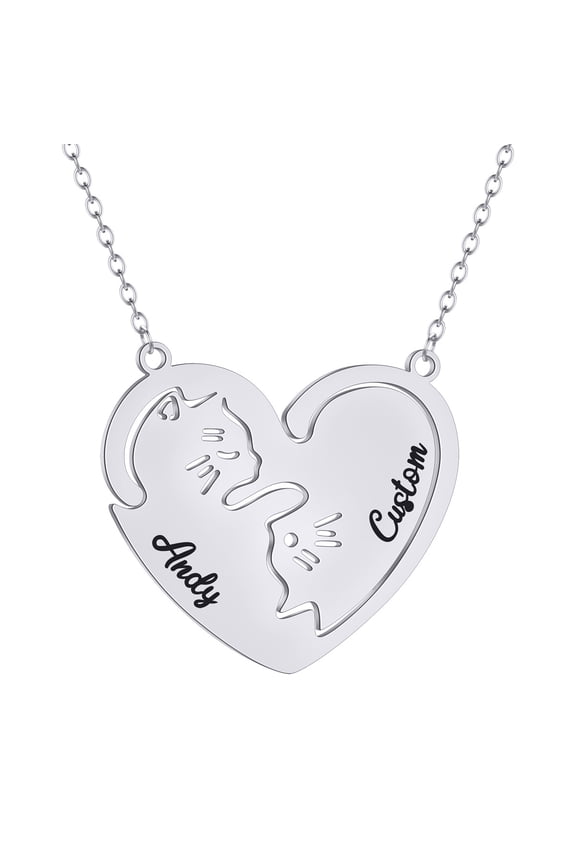 Custom Name Hug Pet Cat Couple Necklaces for Women Men Stainless Steel Chain Choker Friends Pendant Jewelry Lovers Gifts