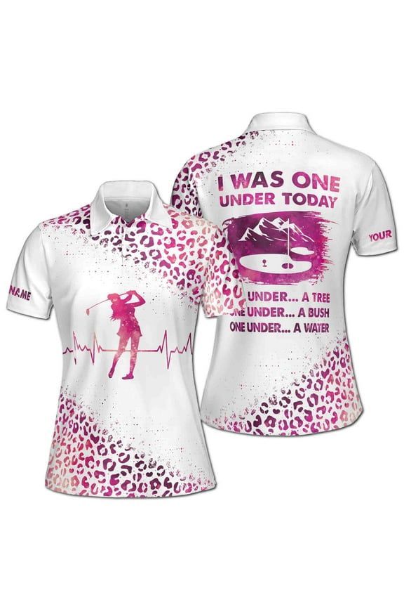 Custom Name I Was One Under Today Pink Leopard Pattern Golf Women Polo Shirt Size S-5XL