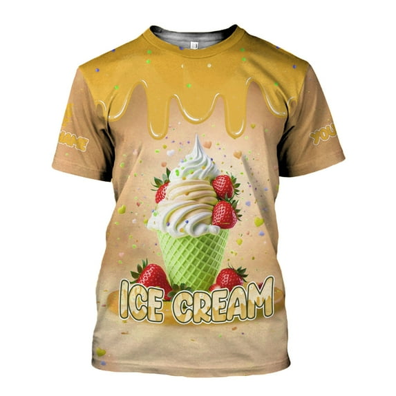 Custom Name Ice Creams 3D Shirt, Ice Cream Shirts for Team Men Women (Yellow, 4XL)