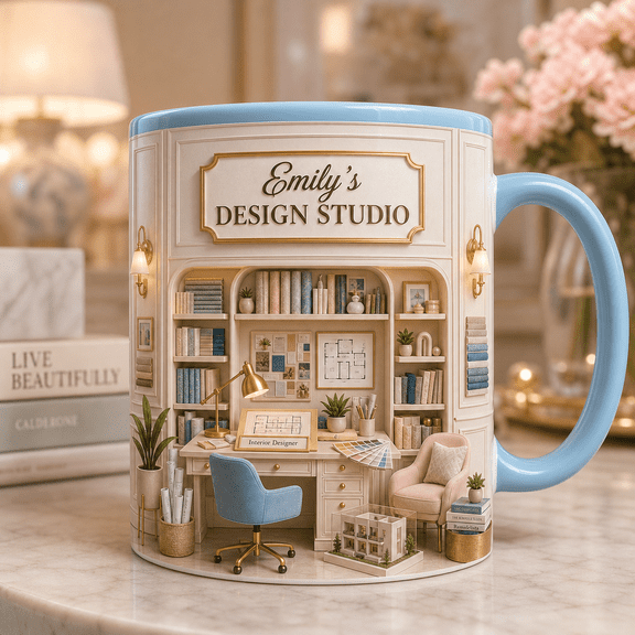 Custom Name Interior Designer 3D Effect Mug, Personalized Design Studio Gift