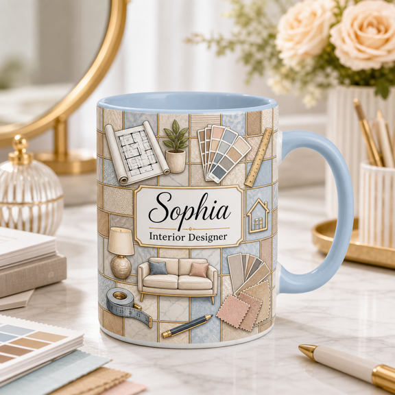 Custom Name Interior Designer 3D Effect Mug, Personalized Home Design Studio Gift