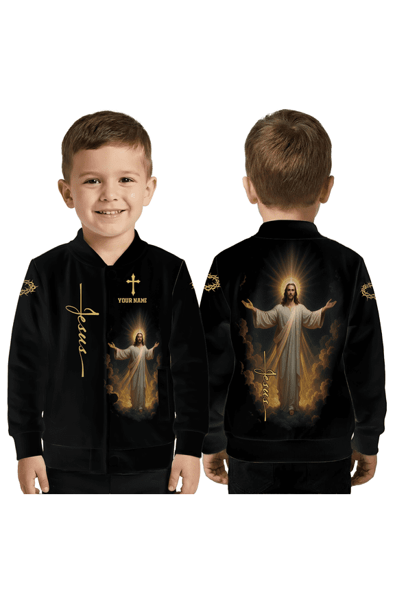 Custom Name Jesus Appearing in Glory Baseball Jacket, Glorious Jesus Christ Baseball Jacket, Cross Christian Gift Baseball Jacket
