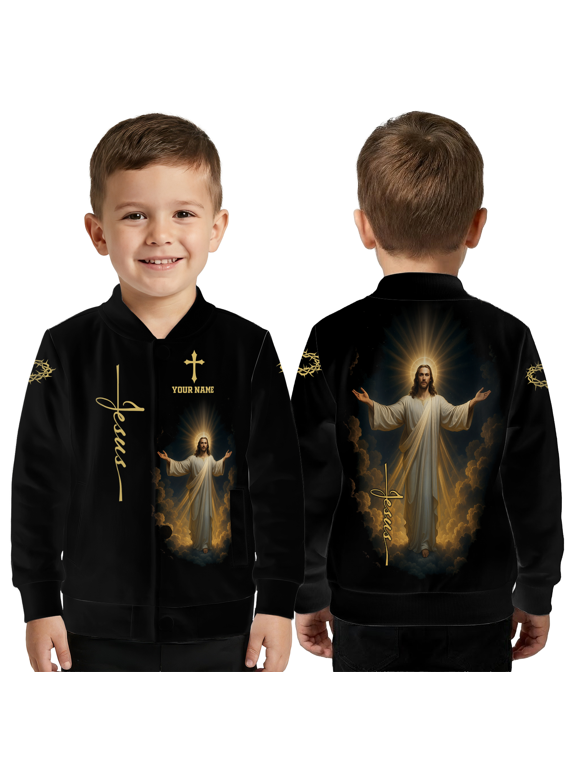 Custom Name Jesus Appearing in Glory Jacket, Glorious Jesus Christ Baseball Jacket, Cross Christian Gift For Jesus Lovers