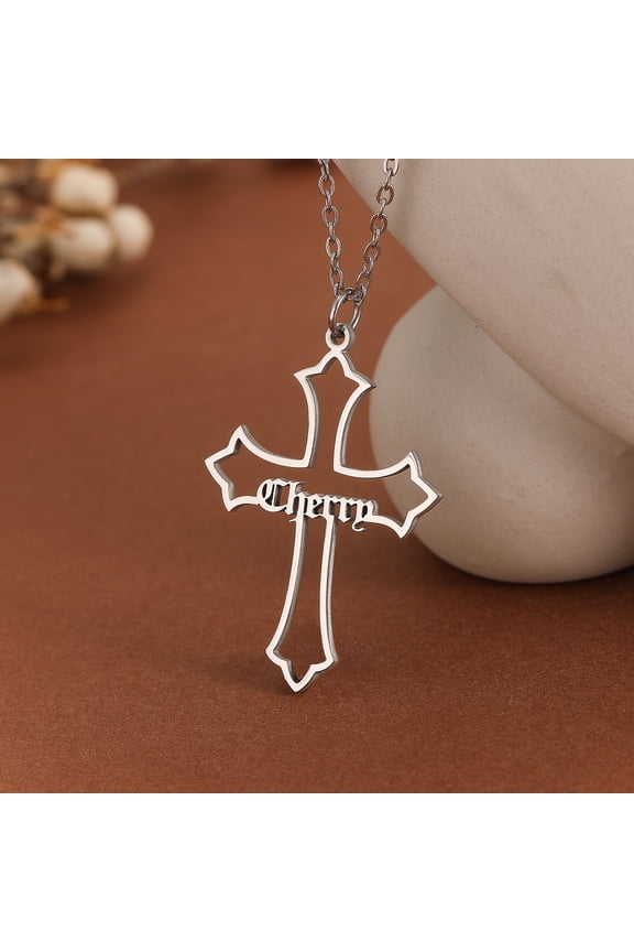 Custom Name Jesus Cross Necklace Stainless Steel Customized Christmas Gift Letter Neck Chain Religious Christian Jewelry