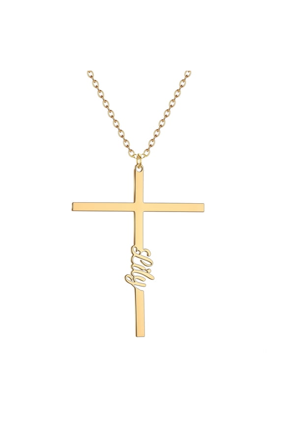 Custom Name Jesus Cross Necklace for Women Men Stainless Steel Chains Choker Christian Charm Jewelry Prayer Baptism Gifts