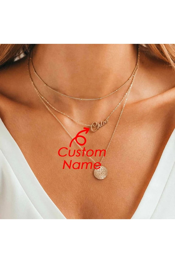 Custom Name Jewelry 14K White Gold Ball Beads Chain Necklaces Multilayer Disc Necklace For Women festive days Accessorie