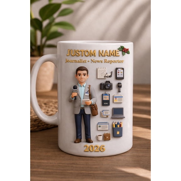 Custom Name Journalist Mug 3D Embossed, News Reporter Coffee Mug 2026, Personalized Career Mug, Reporter Gift, Journalism Lover Cup