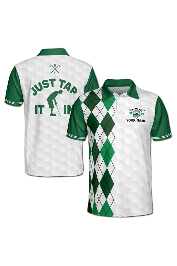 Custom Name Just Tap It In Crazy Golf Argyle Pattern Men's Polo Shirt S-5XL