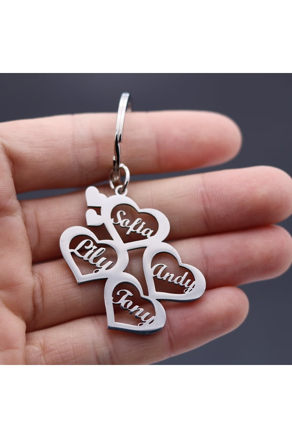 Custom Name Key Chain Personalized Family Member Multi Name Keychain Stainless Steel Heart Pendant Keyring Jewelry Gifts