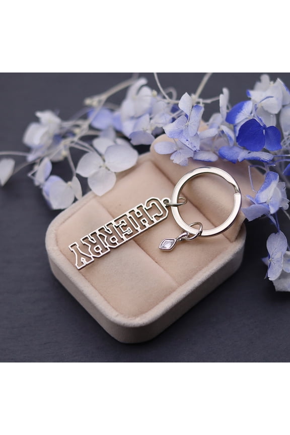 Custom Name Keychain Personalized Customized Nameplate Stainless Steel Birthstone Keyring Family Friends Lover Birthday Gift