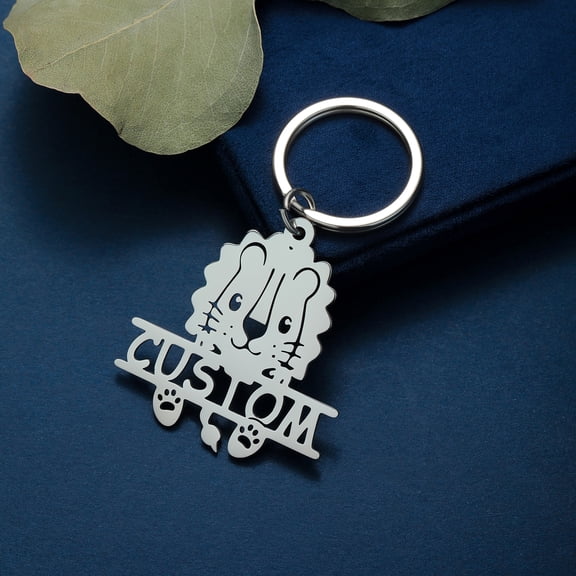 Custom Name Keychain Personalized Cute Lion Animal Nameplate Letters Pendant Keyring Stainless Steel Key Chain Jewelry