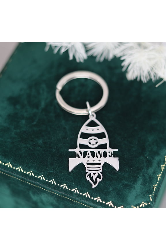 Custom Name Keychain Stainless Steel Personalized Spacecraft Nameplate Keyring Birthday Gift for Men Women Key Chain