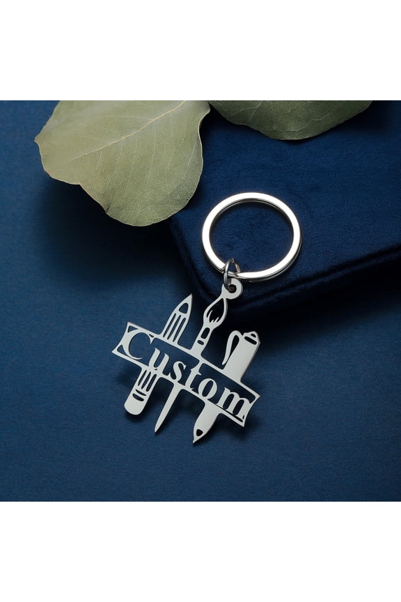 Custom Name Keyring Stainless Steel Pencil Stationery Pendant Key Holder Handbag Charms DIY Ceremony Student Jewelry Gift