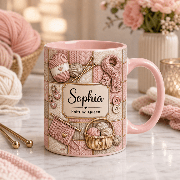 Custom Name Knitting Mug 3D Effect Personalized Knitting Lover Gift Mug