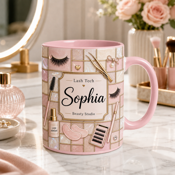 Custom Name Lash Technician Mug, Personalized 3D Effect Mug for Lash Tech