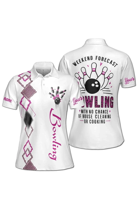 Custom Name Leopard Argyle Weekend Forecast Bowling Women's Polo S-5XL