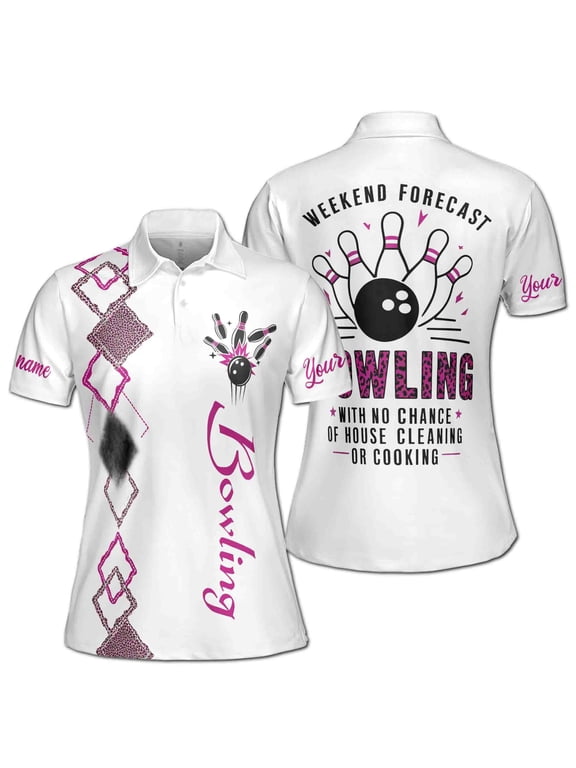 Custom Name Leopard Argyle Weekend Forecast Bowling Women's Polo S-5XL