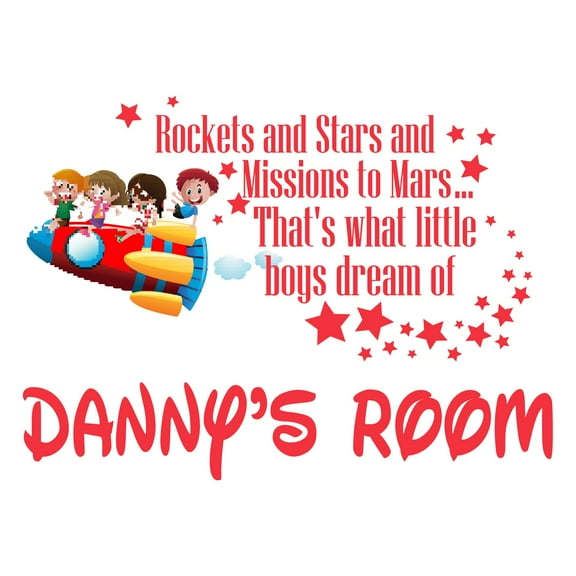 Custom Name Little Boy's Dream Missions to MarsWall Decal Decoration Mission to Mars Lively Space Space Quotes Decorating Ideas for Child's Bedroom Size: 20 In(W) x 14 In(H)