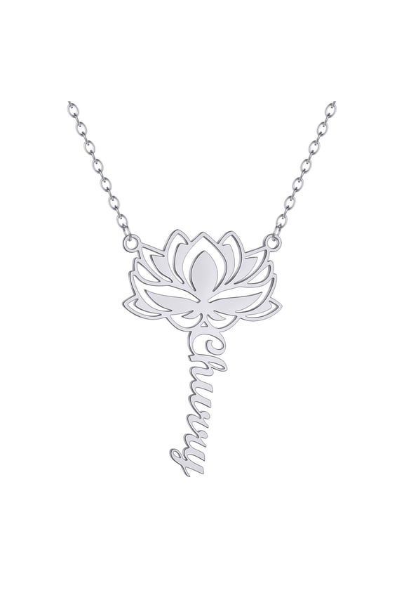 Custom Name Lotus Flower Pendant Necklace Unalome Chakra Symbol Amulet Yoga Healing Charms Stainless Steel Choker Jewelry