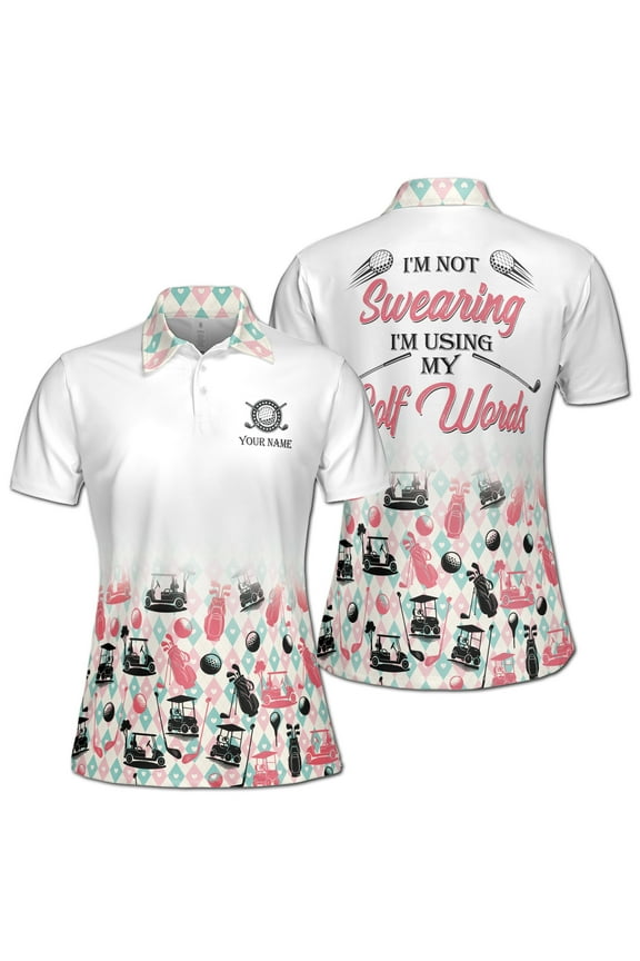 Custom Name Lovely Argyle Golf Pattern Golfer Women's Polo Shirt S-5XL