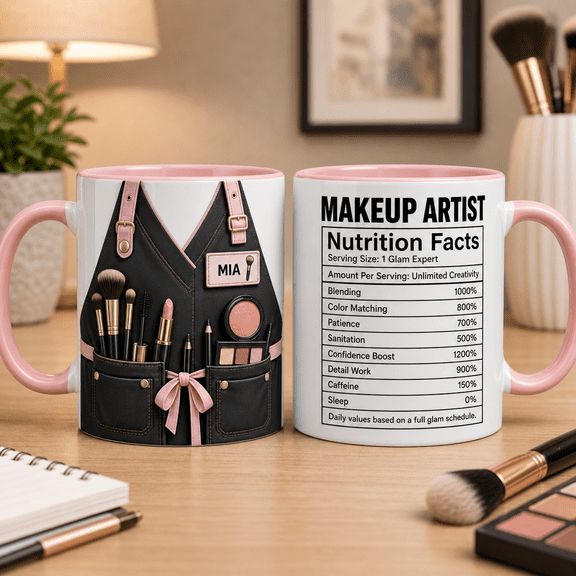 Custom Name Makeup Artist 3D Effect Mug, Personalized Nutrition Facts Gift