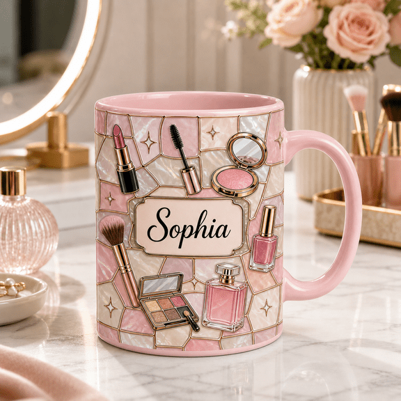 Custom Name Makeup Lover Mug, Personalized 3D Effect Mug for Beauty Fans