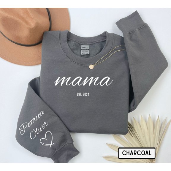 Custom Name Mama Sweatshirt With Kids Names On Sleeve, Personalized Mom Sweatshirt