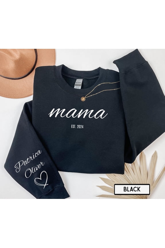 Custom Name Mama Sweatshirt With Kids Names On Sleeve, Personalized Mom Sweatshirt
