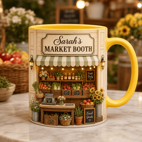 Custom Name Market Vendor Ceramic Mugs, Personalized Market Booth Gift