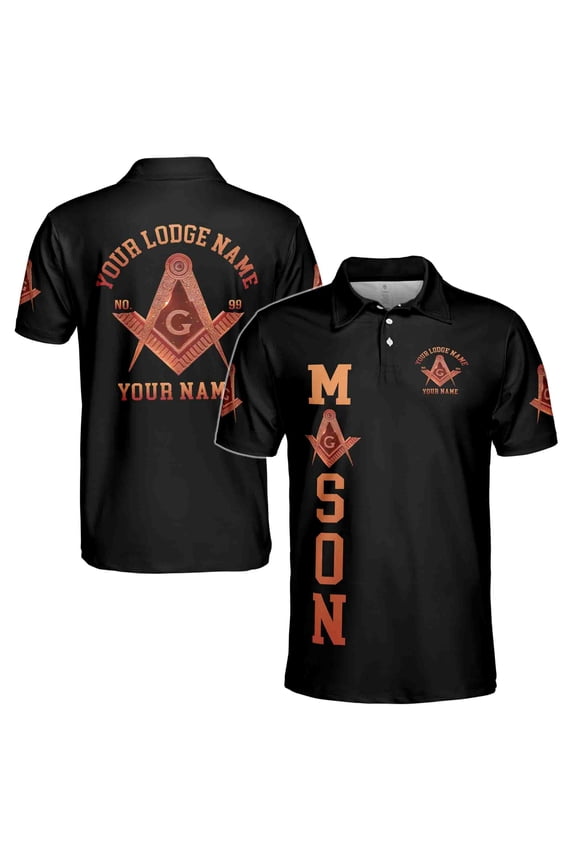 Custom Name Masonic Master Mason Grunge Men's Polo S-5XL