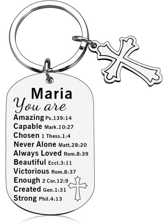 Custom Name May Day Baskets Confirmation Gift for Teenagers Girls Bible Verse Keychain Personalized First Communion Gifts for Girls Boys Baptism Gift Engraving Name Cross Keychain