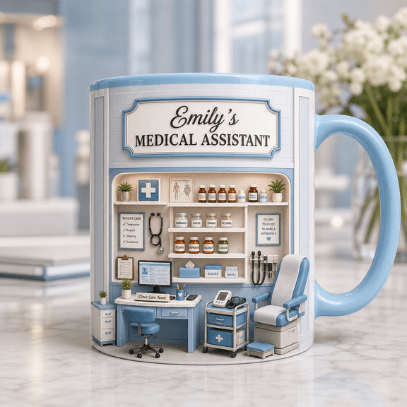Custom Name Medical Assistant Mugs, Personalized Ceramic Clinic Workspace Gift