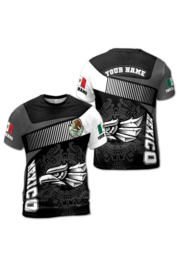 Custom Name Mexican Patriotic Unique Aztec Mayan Pattern 3D T-Shirt S-5XL