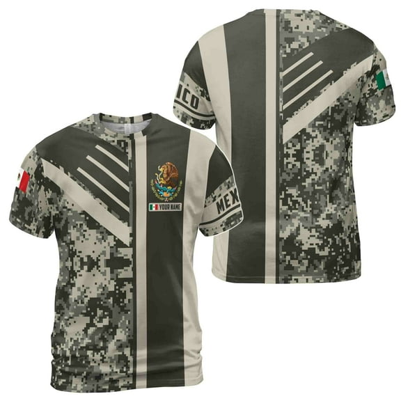 Custom Name Mexico Flag Coat of Arm 3D All Over Printed Men 3D T-Shirt S-5XL