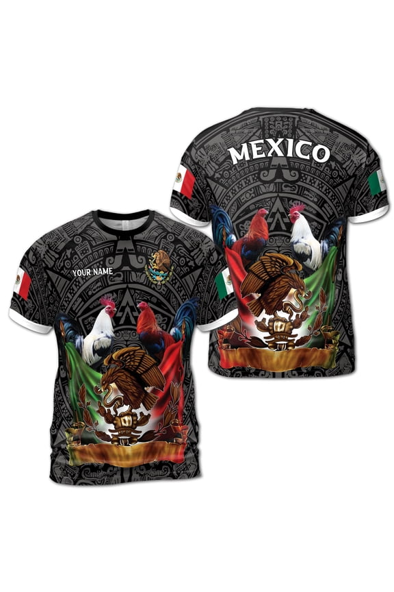 Custom Name Mexico Tattoo Tribal Mexico Coat of Arms Men's T-shirt S-5XL