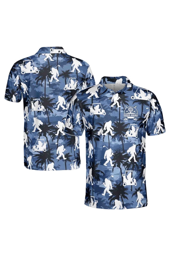 Custom Name Monkey Big Foot Play Golf Palm Tree Pattern Men's Polo S-5XL