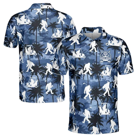 Custom Name Monkey Big Foot Play Golf Palm Tree Pattern Men's Polo S-5XL