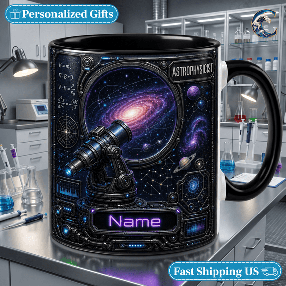 Custom Name Mug Astrophysicist Space Lab Ceramic Coffee Cup for Desk Scientist Gift