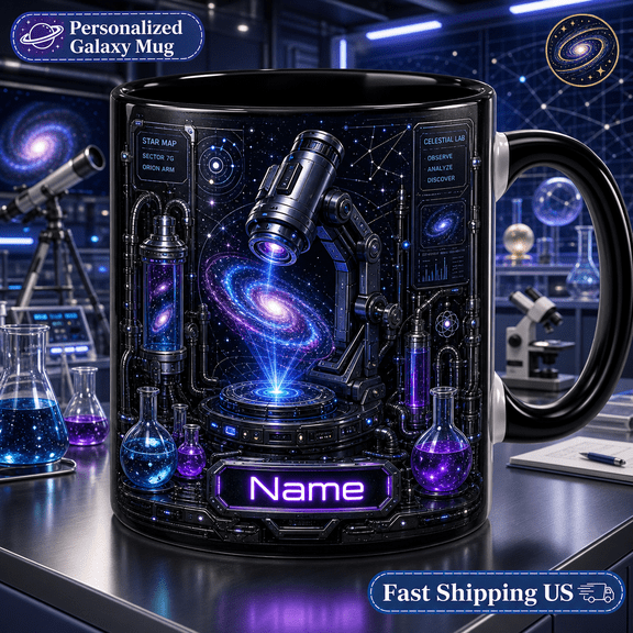 Custom Name Mug Galaxy Science Lab Coffee Cup for Desk Coffee Breaks for Scientists