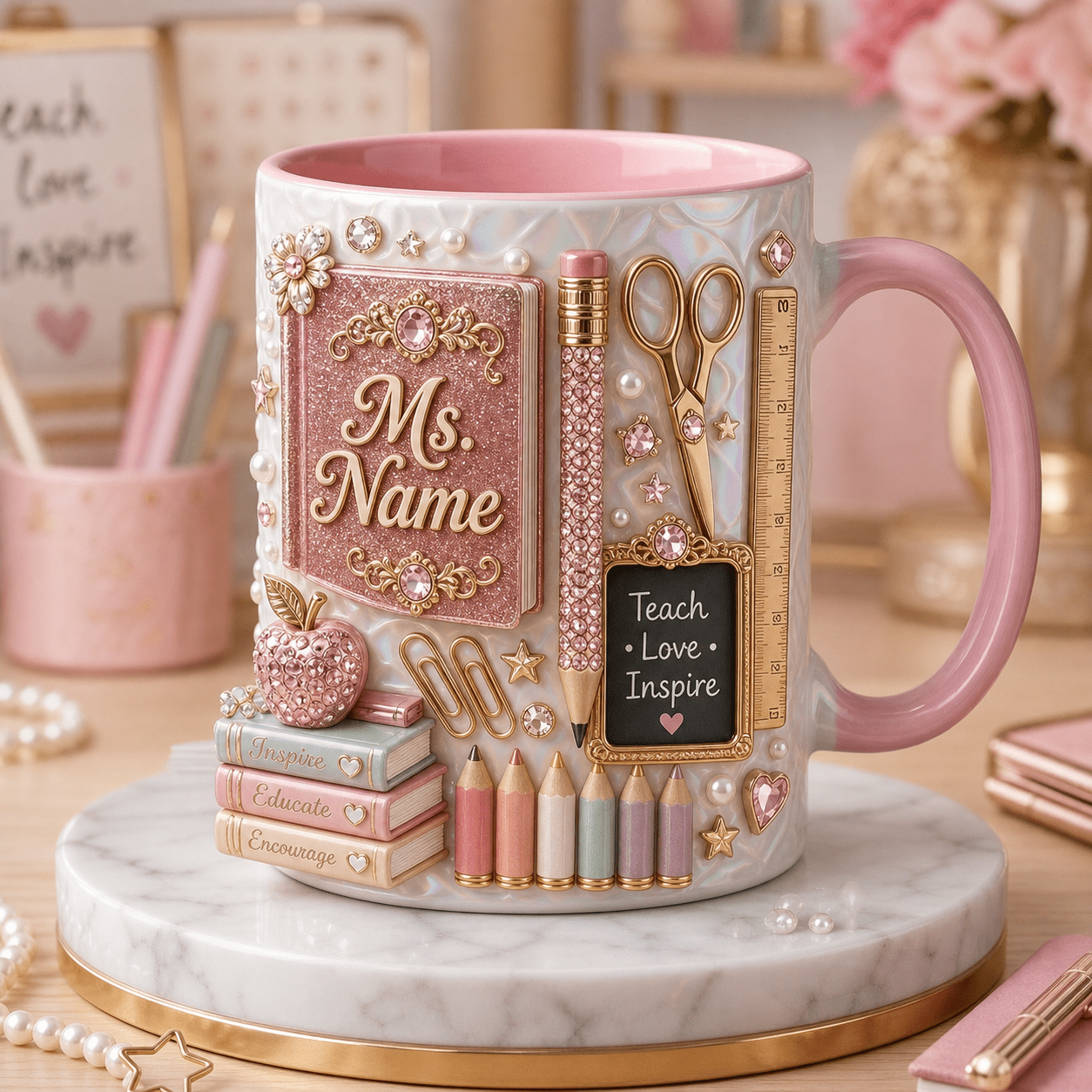 Custom Name Mug Teacher Glam Accent Mug Personalized Teacher Gift