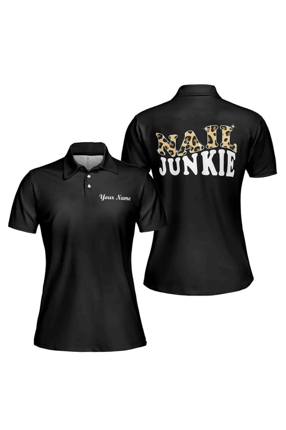 Custom Name Nail Junkie Leopard Print Women's Polo S-5XL