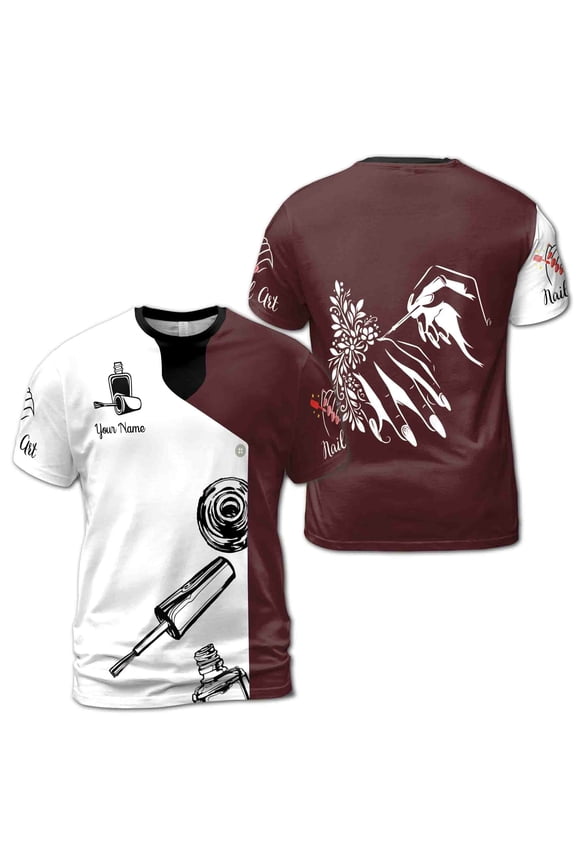 Custom Name Nail Polish White Brown Cute Salon Work T-Shirt S-5XL
